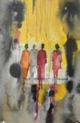 MIKE CLEE mixed media - 'The Catwalk', signed and dated '25, 29 x 20cms Provenance: donated to aid