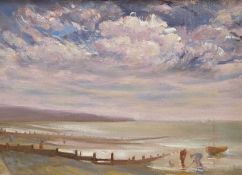 PHILIPPA JACOBS oil on board - entitled verso 'Barmouth Beach', signed and dated 2022 verso, 21 x