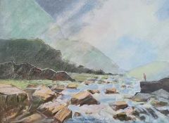 JAMES WOLFENDEN (b. 1920) chalk and pastel - Mountain Stream, 25 x 36cms Provenance: donated to