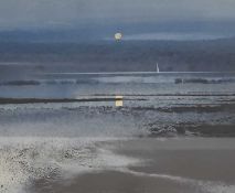 NAOMI TYDEMAN watercolour and gold leaf - 'Sailing Under a Full Moon', 20 x 24cms Provenance: