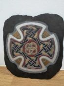 REG BEACH slate carving - Celtic Knot, 30 x 27cms Provenance: donated to aid City Hospice