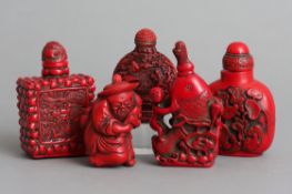 5 chinesische Snuff Bottles aus Rotlack