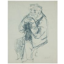 George Fullard ARA (1923–1973) Seated Man in Beret Signed lower right, "GF 48" Chalk  28cm x 36cm