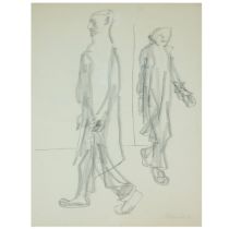 George Fullard ARA (1923–1973) Two Figures Walking Signed lower right, "Fullard 57" Pencil drawing