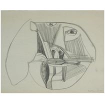 George Fullard ARA (1923–1973) Abstract Head  Signed lower right, "Fullard 59" Pencil drawing on