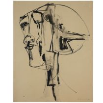 George Fullard ARA (1923–1973) Female Head  Signed lower right, "Fullard 58" Ink 41.5cm x 53cm