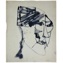 George Fullard ARA (1923–1973) Head  Signed lower right, " Fullard 59" Ink/Gouache   51cm x 63.