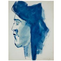 George Fullard ARA (1923–1973) Female Head  Signed lower right, "Fullard 56" Ink/gouache 38cm x 51cm