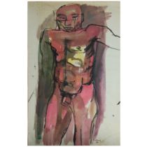 George Fullard (1923–1973) Male Nude Signed lower right, "Fullard 56" Gouache/ink 38cm x 63cm