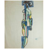 George Fullard ARA (1923–1973) Standing Female/Female Verso Unsigned Gouache/ink/oil/paste/ink  56cm
