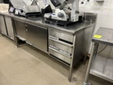 JOHN BOOS 6FT STAINLESS STEEL TABLE W/ STORAGE AND BACKSPLASH