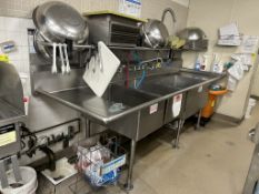 STAINLESS STEEL 3 COMPARTMENT SINK W/ SHELF AND SPRAYER