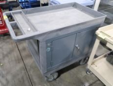 plastic stocking cart w/ cabinet under & large wheels