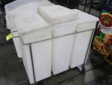 3) ingredients bins on cart, w/ lids