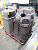 pallet of assorted trash cans
