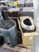 pallet of assorted trash cans