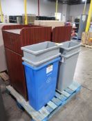 pallet of assorted trash cans