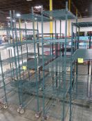 wire shelving units, epoxy coated, on casters