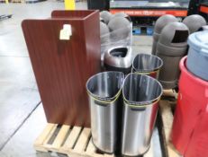 pallet of assorted trash cans
