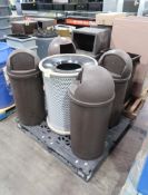 pallet of assorted trash cans