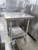 stainless table w/ undershelf, on casters