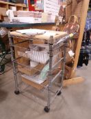 wire basket cart w/ wooden top