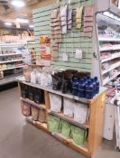 wooden counter w/ laminate top & shelves under