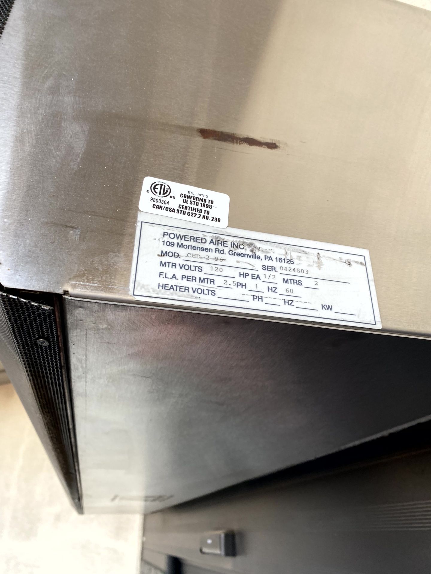 POWERED AIRE AIR CURTAIN - Image 2 of 2