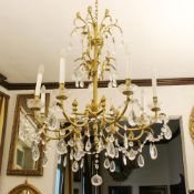 Eight lights bronze and glass chandelier Italy, 20th century
