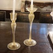 Pair of blown glass candlesticks Murano, 20th century