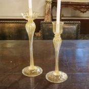 Pair of blown glass candlesticks Murano, 20th century