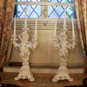♢ Pair of three lights candlesticks in white ceramic Nove, Bassano 20th century