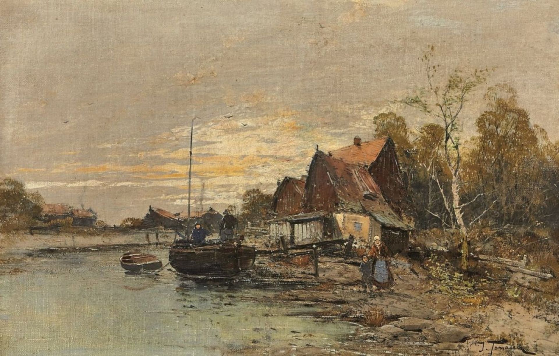 Tomanek, Joseph: Flusslandschaft mit Fischerkate - Bild 2 aus 2