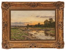 Irmer, Carl: Abendstimmung an einer Furt am Dorfrand