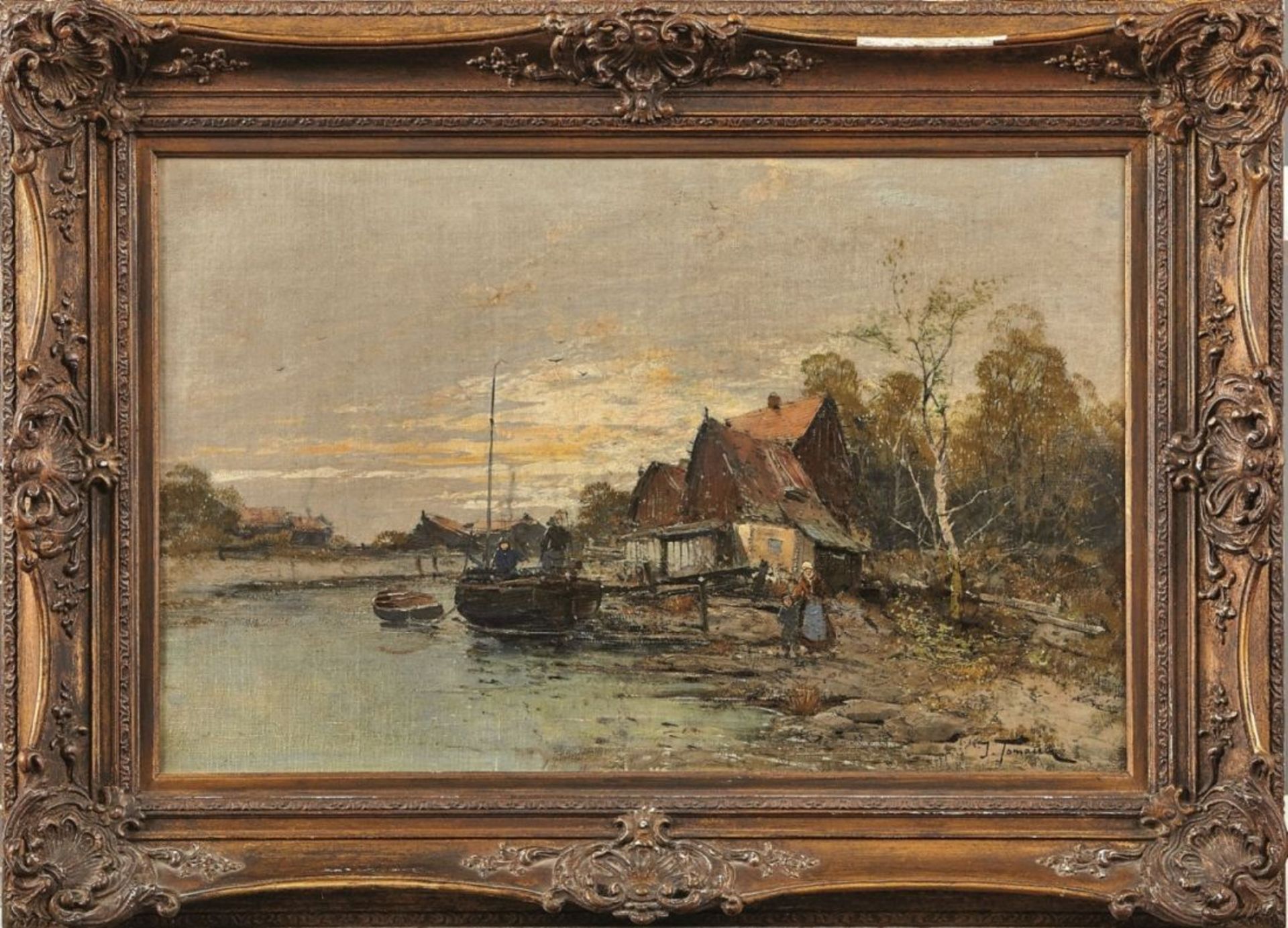 Tomanek, Joseph: Flusslandschaft mit Fischerkate