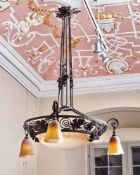 Große Jugendstil-Deckenlampe, Verrerie Schneider