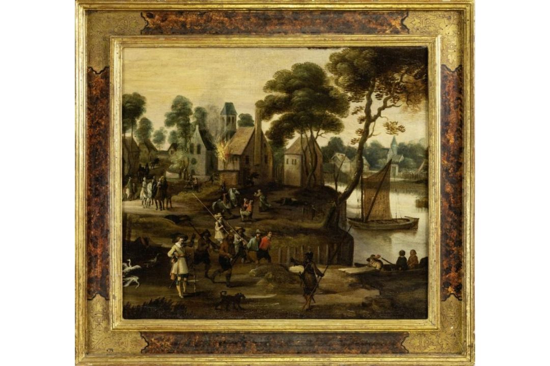 Brandschatzung eines Dorfs, Niederländischer Meister, 1. Dr. 17. Jh. - Bild 1 aus 2
