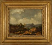 Pollmer, Kurt: Hilly landscape with ruin and people