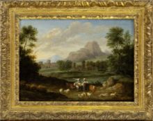 Southern landscape with shepherdesses, Dutch master of the 17th century.