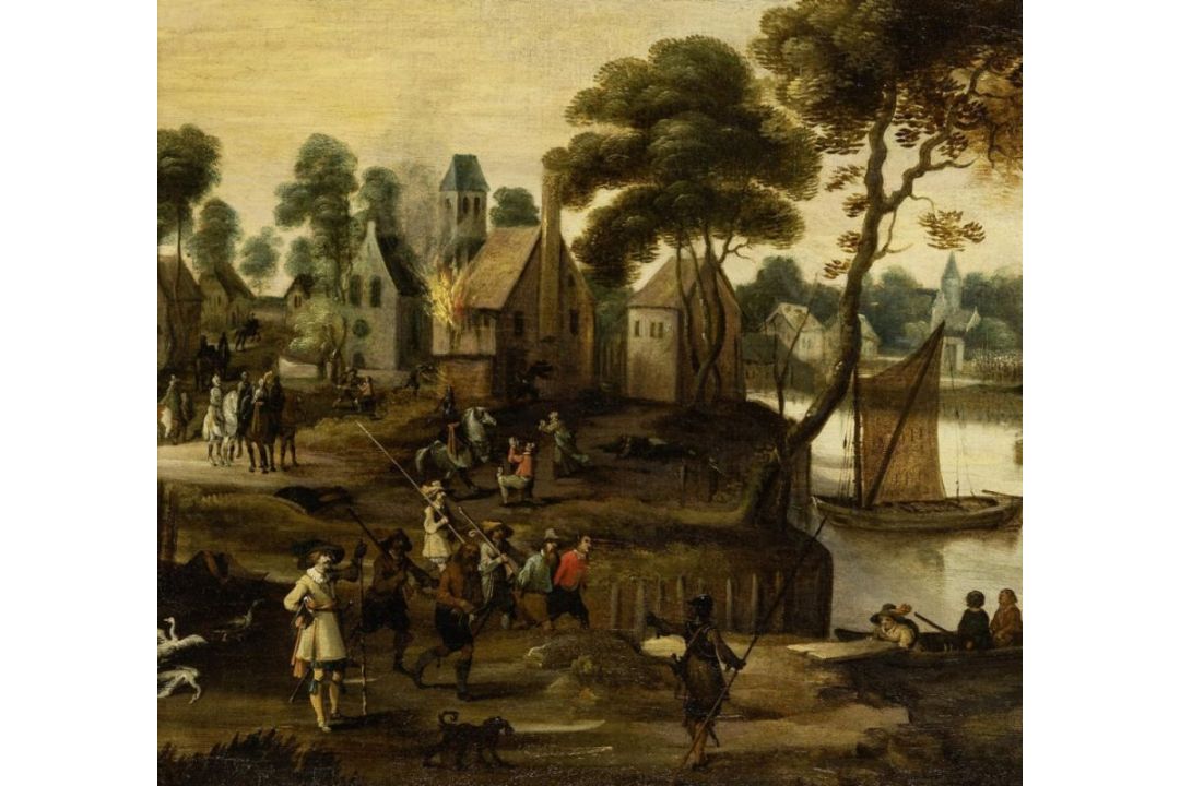 Brandschatzung eines Dorfs, Niederländischer Meister, 1. Dr. 17. Jh. - Bild 2 aus 2
