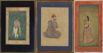 Three figurative depictions, Indian Mughal painting of the 18th/19th century.