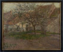 Pottner, Emil: Blossoming fruit trees in front of a farmstead