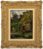 Roullet, Gaston: Stable by a pond with chickens in the meadow