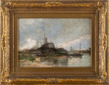 Déry, Béla: Dutch river landscape with windmills