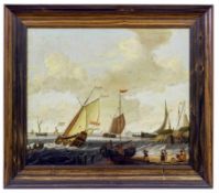 Bakhuyzen, Ludolf - Umkreis 17. Jh., Küstenbucht mit einlaufenden und ankernden Segelschiffen