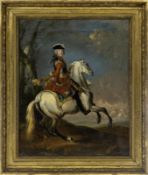 Portrait of Primce Eugene of Savoy in ceremonial armour on horseback. France, 18th century.