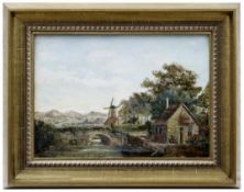Destrée, Johannes Josephus, Dorf mit Windmühle und Brücke