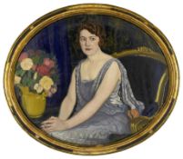 Cadorin, Guido: Oval portrait of an elegant lady in a salon