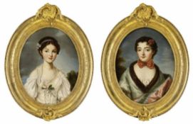 Greuze, Jean-Baptiste and François Boucher - Circle: Oval portrait pendants of two ladies
