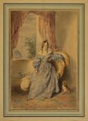 Interior with young lady at the window, 19th century